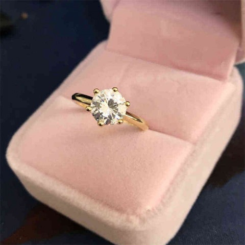 YANHUI 18K Gold Plated Silver Ring with 2ct Zircon for Women