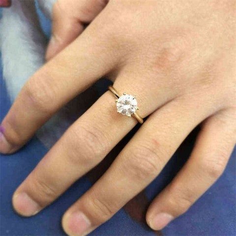 YANHUI 18K Gold Plated Silver Ring with 2ct Zircon for Women
