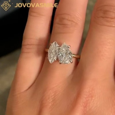 JOVOVASMILE 2.5 Carat Dual Tone 14k Gold Wedding Ring, 10.5x7mm Pear & 11x5mm Marquis Cut