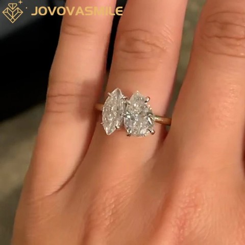 JOVOVASMILE 2.5 Carat Dual Tone 14k Gold Wedding Ring, 10.5x7mm Pear & 11x5mm Marquis Cut