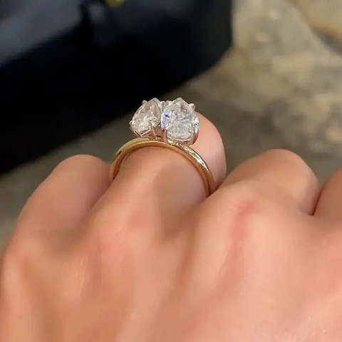 JOVOVASMILE 2.5 Carat Dual Tone 14k Gold Wedding Ring, 10.5x7mm Pear & 11x5mm Marquis Cut
