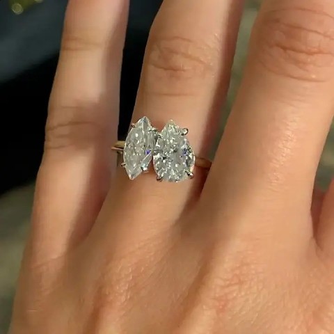 JOVOVASMILE 2.5 Carat Dual Tone 14k Gold Wedding Ring, 10.5x7mm Pear & 11x5mm Marquis Cut