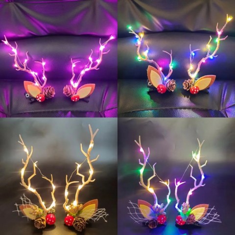 LED Lighted Reindeer Antlers Hair Clips for Girls and Adults - Perfect for Christmas Parties 241116