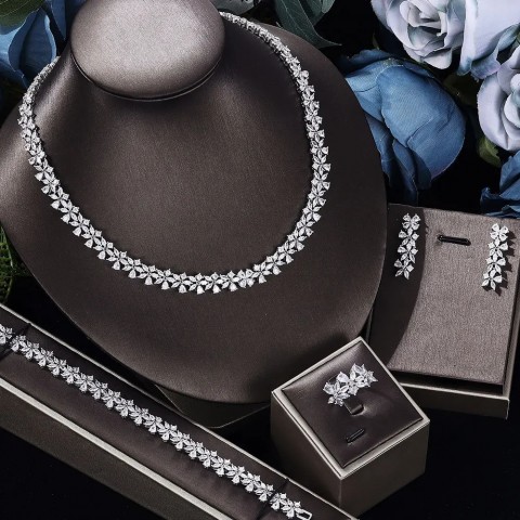 Four Piece Geometric Wedding Jewelry Set with Cubic Zirconia for Women