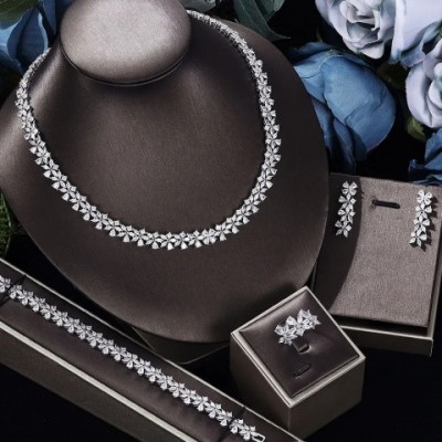 Four Piece Geometric Wedding Jewelry Set with Cubic Zirconia for Women