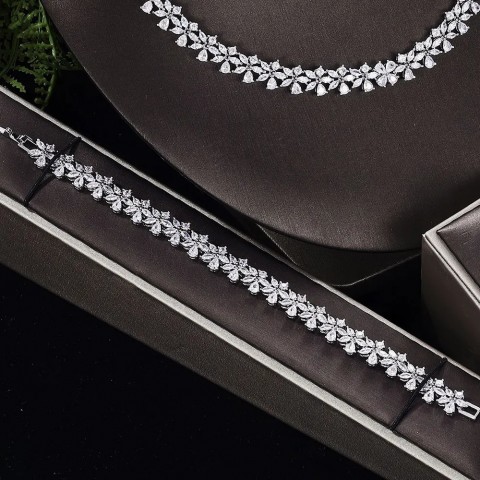 Four Piece Geometric Wedding Jewelry Set with Cubic Zirconia for Women
