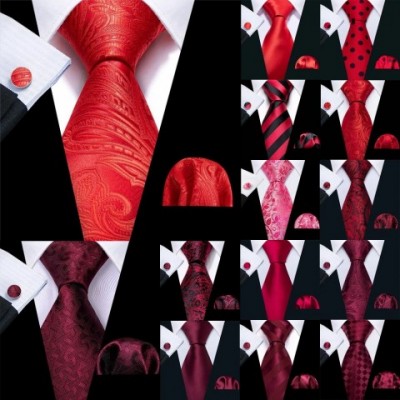 Barry.Wang Red Jacquard Silk Tie Set for Men - Novelty Floral Business Wear