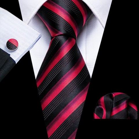 Barry.Wang Red Jacquard Silk Tie Set for Men - Novelty Floral Business Wear