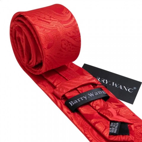 Barry.Wang Red Jacquard Silk Tie Set for Men - Novelty Floral Business Wear