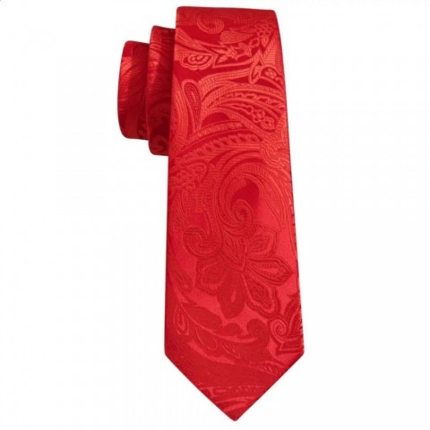 Barry.Wang Red Jacquard Silk Tie Set for Men - Novelty Floral Business Wear