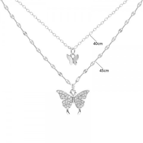 Shiny Butterfly Pendant Necklace for Women - Double Layer Clavicle Chain Jewelry z250222