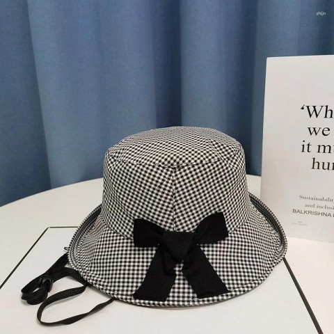 Cute H292 Women's Multifunction Checkered Beret Bucket Hat for Spring & Fall