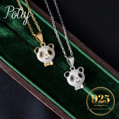 Potiy Adorable Panda Black and White Enamel Necklace with Chain for Women in 14K Gold and Sterling Silver