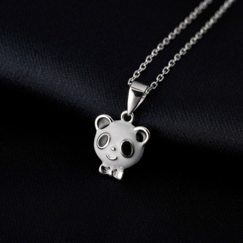 Potiy Adorable Panda Black and White Enamel Necklace with Chain for Women in 14K Gold and Sterling Silver