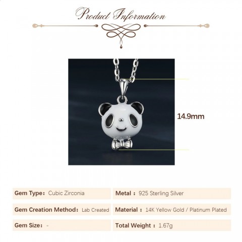 Potiy Adorable Panda Black and White Enamel Necklace with Chain for Women in 14K Gold and Sterling Silver