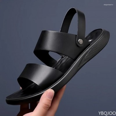 High-Quality Men's Gladiator Sandals - Comfortable Split Leather Flats for Casual Wear