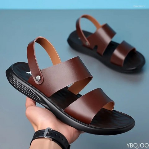 High-Quality Men's Gladiator Sandals - Comfortable Split Leather Flats for Casual Wear