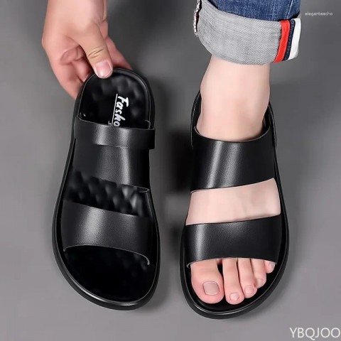 High-Quality Men's Gladiator Sandals - Comfortable Split Leather Flats for Casual Wear