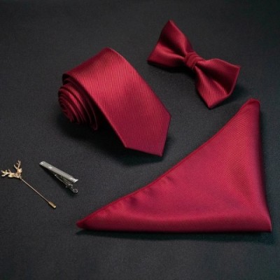 JEMYGINS Men's Solid Color Lavender Silk Jacquard Woven Bow Tie Set Necktie and Handkerchief