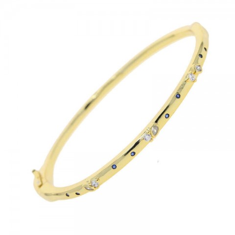 DHCollections Designer Pink Blue Waterdrop Zircon Bangle Set for Women