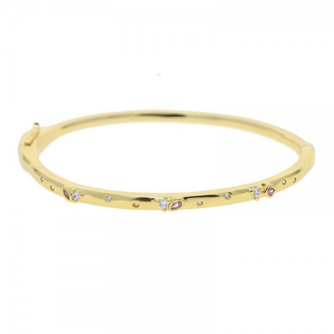 DHCollections Designer Pink Blue Waterdrop Zircon Bangle Set for Women