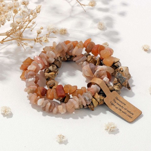 PAVOI Natural Healing Quartz Gravel Stone Bracelets Set for Women Men