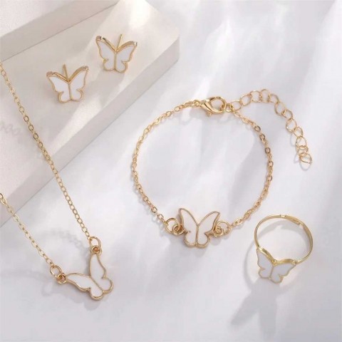Enamel Colored Trendy Jewelry Set for Women - 4 Piece Wedding Party Accessories