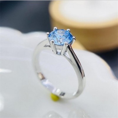 Sterg Women's Aquamarine Solitaire Eternity Band Ring: Real 925 Sterling Silver Wedding Engagement Ring