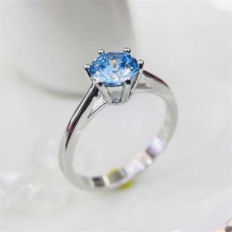 Sterg Women's Aquamarine Solitaire Eternity Band Ring: Real 925 Sterling Silver Wedding Engagement Ring