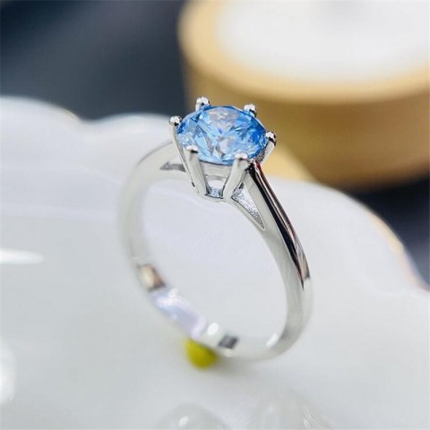 Sterg Women's Aquamarine Solitaire Eternity Band Ring: Real 925 Sterling Silver Wedding Engagement Ring