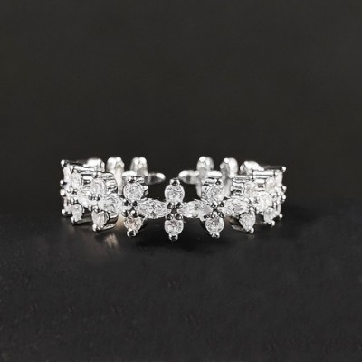 Luxury Silver Plated Crystal Flower Ring for Women