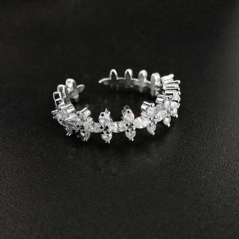 Luxury Silver Plated Crystal Flower Ring for Women