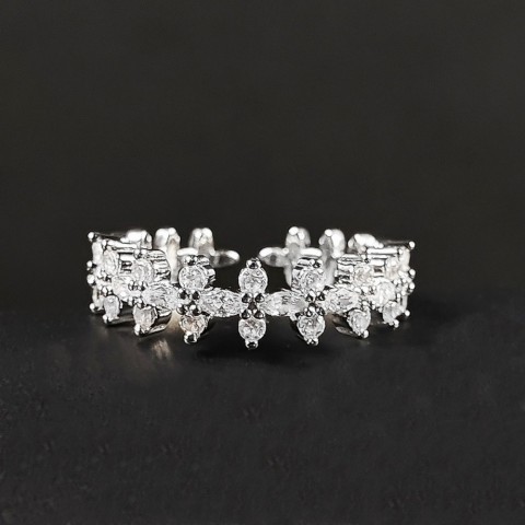 Luxury Silver Plated Crystal Flower Ring for Women
