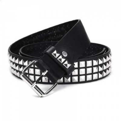 Square Bead Rivet Y2K Metal Pyramid Belt for Men - Golden Buckle