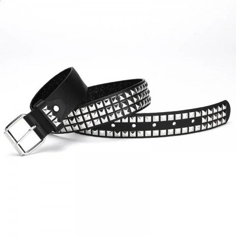 Square Bead Rivet Y2K Metal Pyramid Belt for Men - Golden Buckle