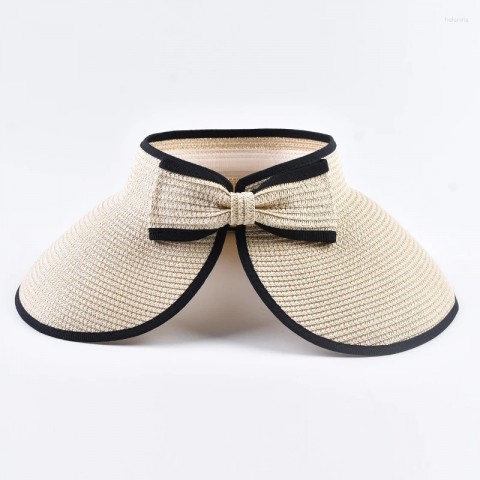 Wide Brim Foldable Straw Hat with Large Bow for Women - Summer UV Protection