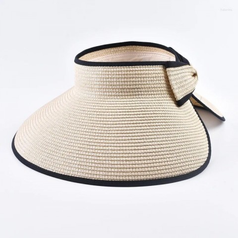 Wide Brim Foldable Straw Hat with Large Bow for Women - Summer UV Protection