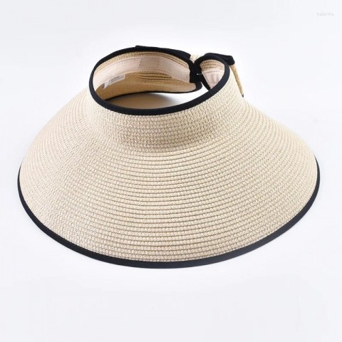 Wide Brim Foldable Straw Hat with Large Bow for Women - Summer UV Protection