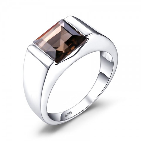 Solitaire Smoky Quartz & Ruby Sapphire Ring in Sterling Silver by JewelryPalace for Men