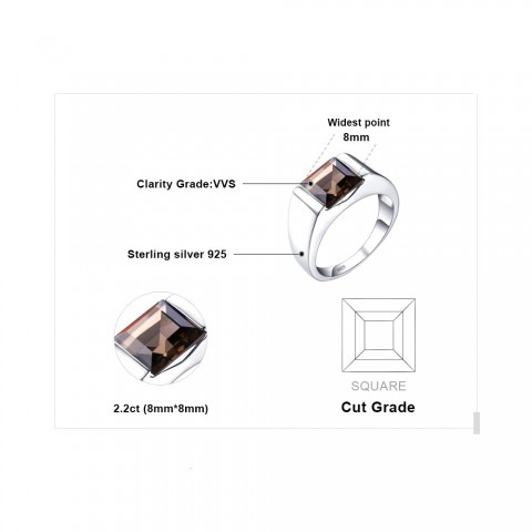 Solitaire Smoky Quartz & Ruby Sapphire Ring in Sterling Silver by JewelryPalace for Men