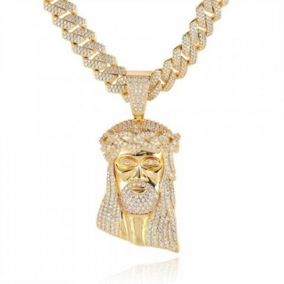 TopBling Religious Hip Hop Pendant Necklace, 18K Gold Plated, Face Design, Ideal for Men and Women
