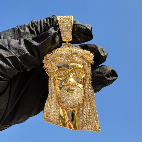 TopBling Religious Hip Hop Pendant Necklace, 18K Gold Plated, Face Design, Ideal for Men and Women