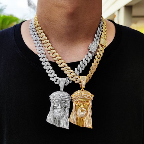 TopBling Religious Hip Hop Pendant Necklace, 18K Gold Plated, Face Design, Ideal for Men and Women