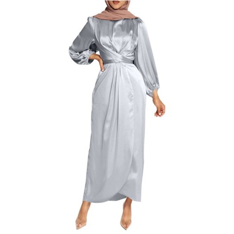 Elegant Purple Arab Dress for Women, Classic Round Neck with Elastic Cuff