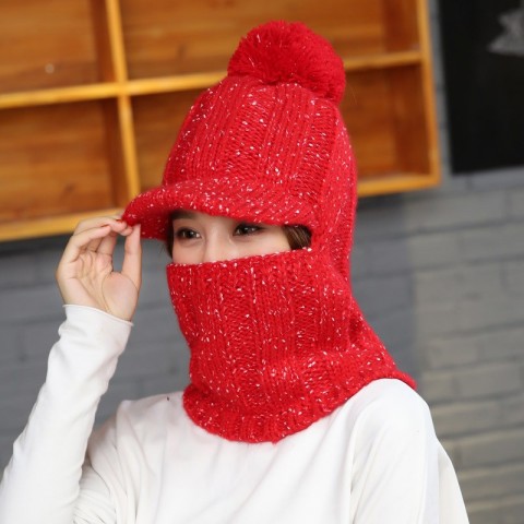 LaMaxPa Fashion Women's Thick Pompom Scarf & Hat Set, Winter Warm Knitted Beanies