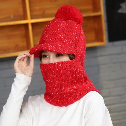 LaMaxPa Fashion Women's Thick Pompom Scarf & Hat Set, Winter Warm Knitted Beanies