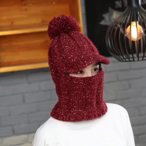 LaMaxPa Fashion Women's Thick Pompom Scarf & Hat Set, Winter Warm Knitted Beanies