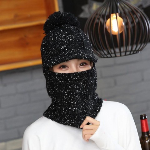 LaMaxPa Fashion Women's Thick Pompom Scarf & Hat Set, Winter Warm Knitted Beanies