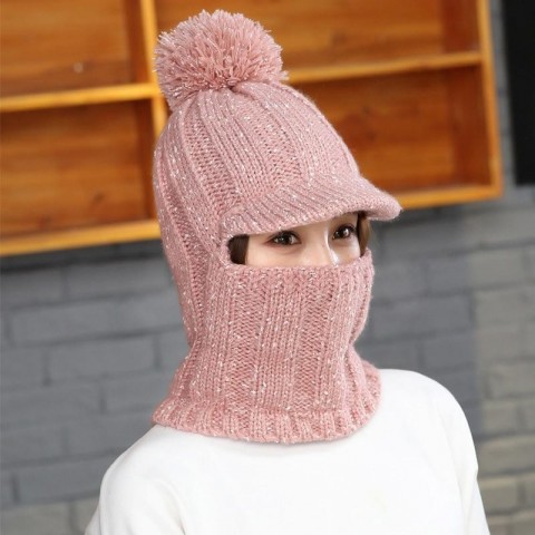 LaMaxPa Fashion Women's Thick Pompom Scarf & Hat Set, Winter Warm Knitted Beanies