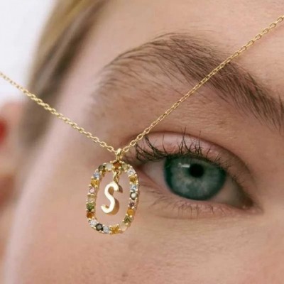 Sterling Silver Pendant Necklace with Colorful Zircon for Women